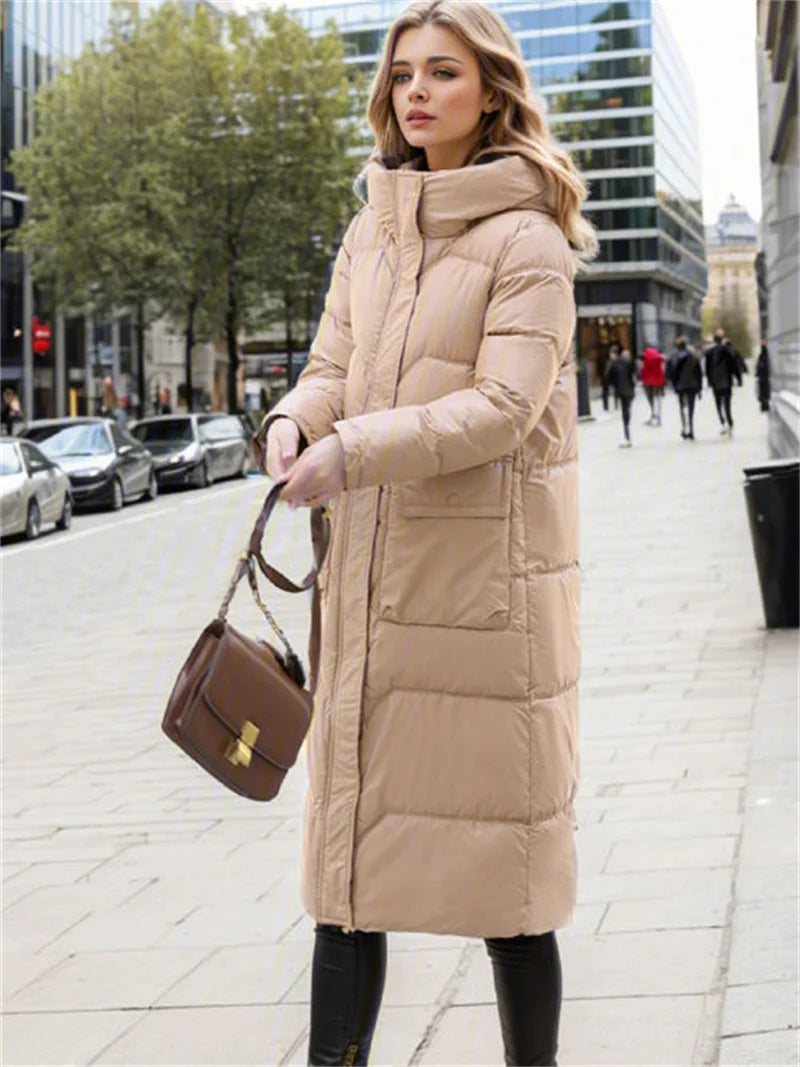 Momsey 2024 New Thicken Snow Parkas Fashion Windproof Glossy Down Cotton Hooded Women Jacket Winter Loose Long Coat Ladies Outwear