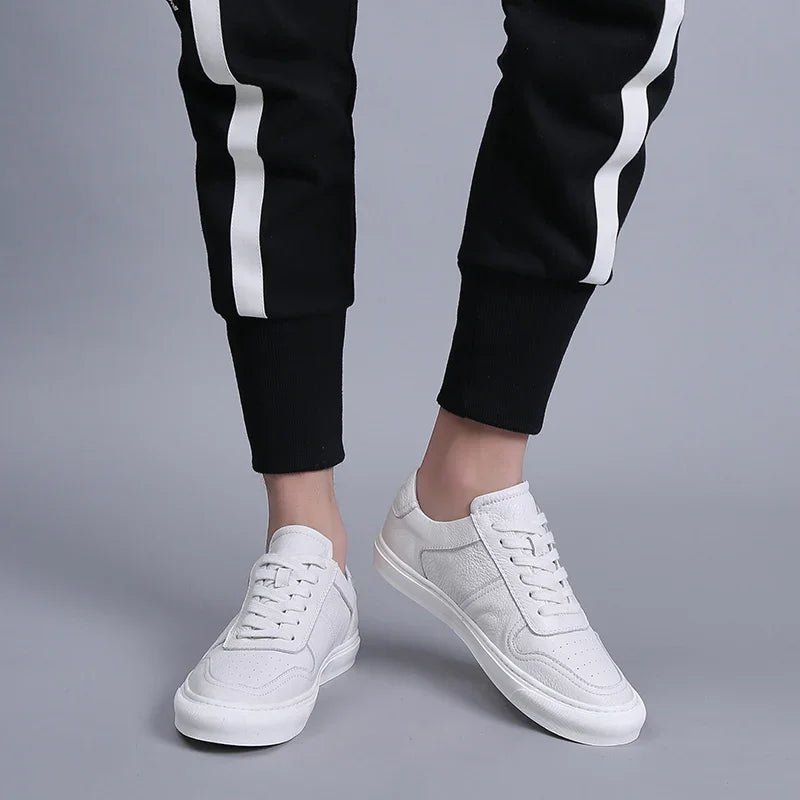 Visco Men Casual Shoes Luxury Brand Fashion Black White Sneakers Men 100% COw Leather Breathable Soft Walking Footwear