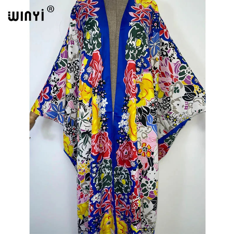 Maxy Summer party Beach Wear Swim Suit elegant women boho Cardigan stitch colorful sexy Holiday long Sleeve Kimono
