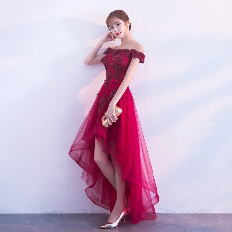 Macy Evening Wine Red Boat Neck Cocktail Dresses Embroidery Tea-Length Plus size Customization Women Formal Dress Party Gown H063