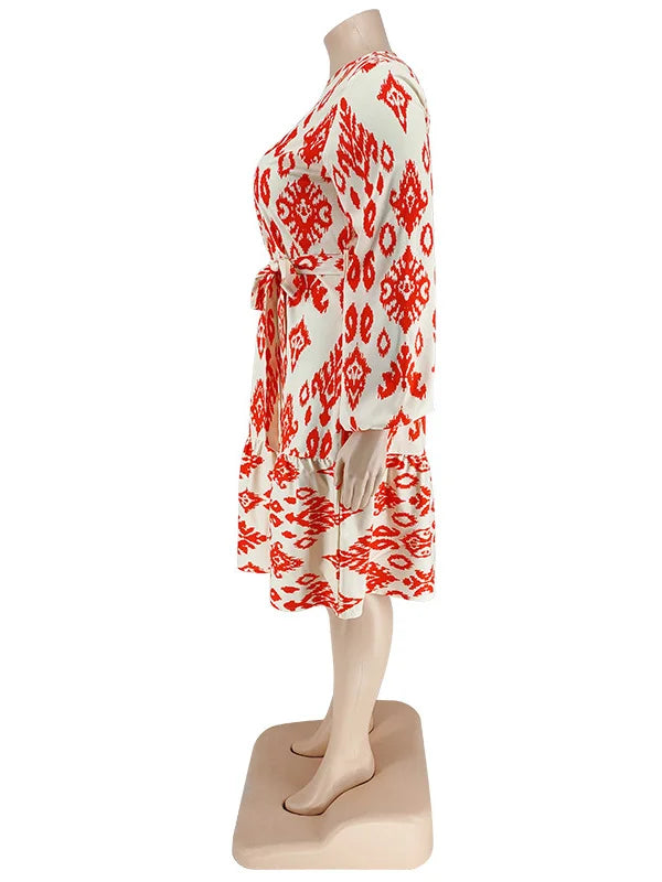 Maxy Plus Size loose Dresses for Women Long Sleeve Printed big harm Africa midi Dress New Style Fall Wholesale