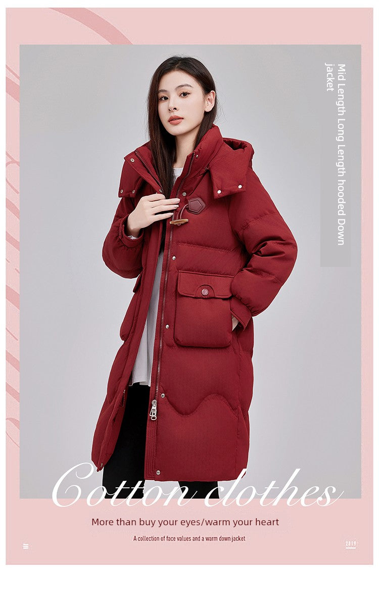 Maxy Yaloo Mid Length Long Length Loose and Warm Outwear down Jacket