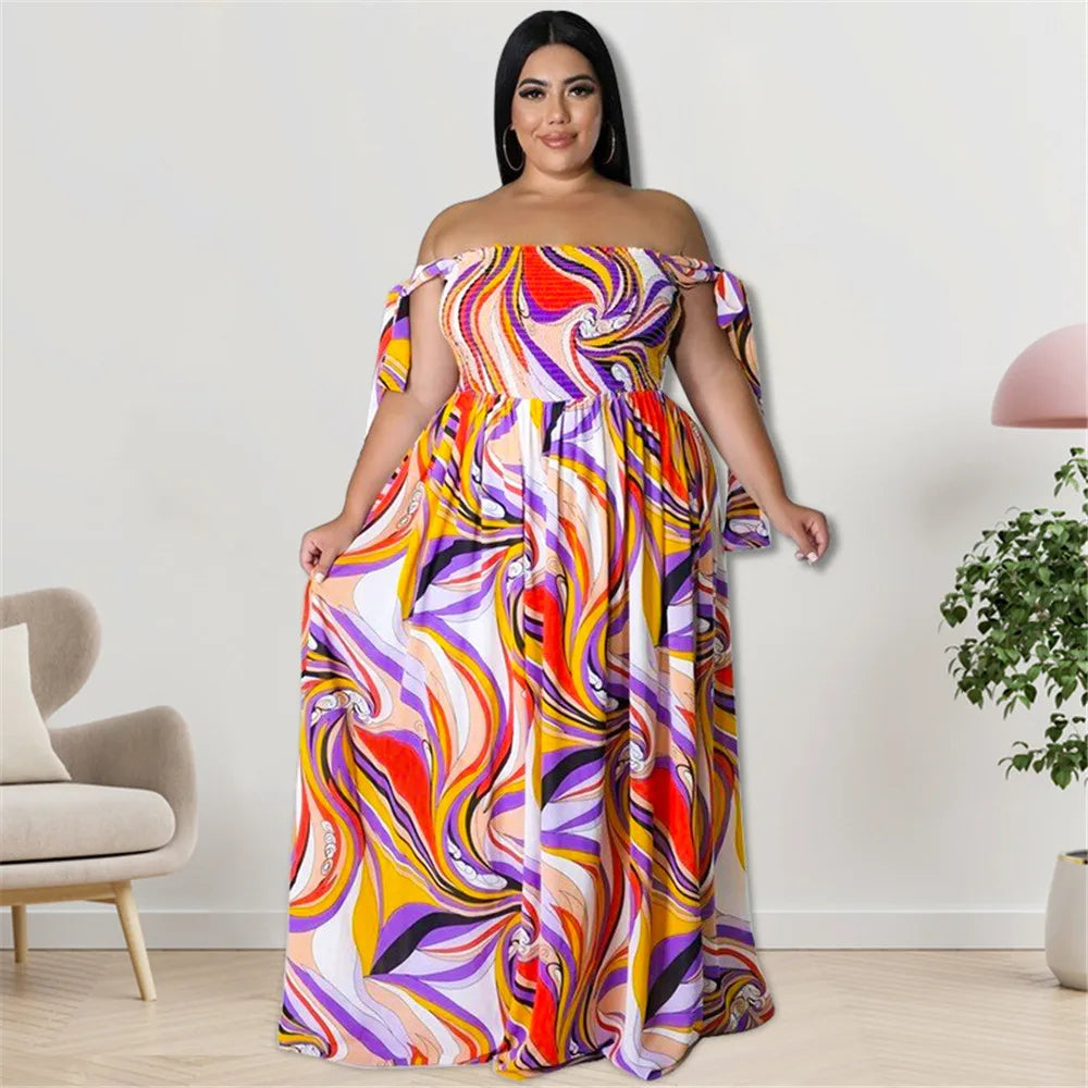 Maxy Plus Size Summer Dress Women's Clothing Flower Printed Slip Bandage Elegant Mini Dress Hot Sale