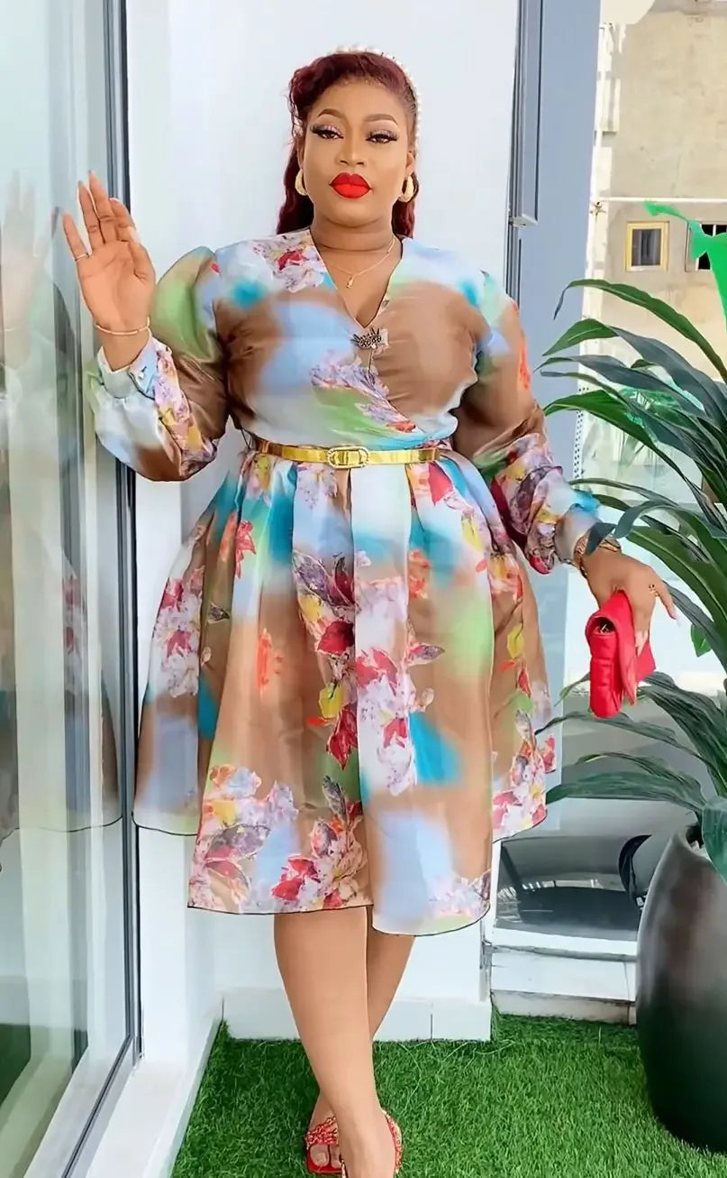 Babs Elegant Dresses for Women New Spring Print Africa Clothing Plus Size Evening Party Dress Dashiki Ankara Outfit Robe