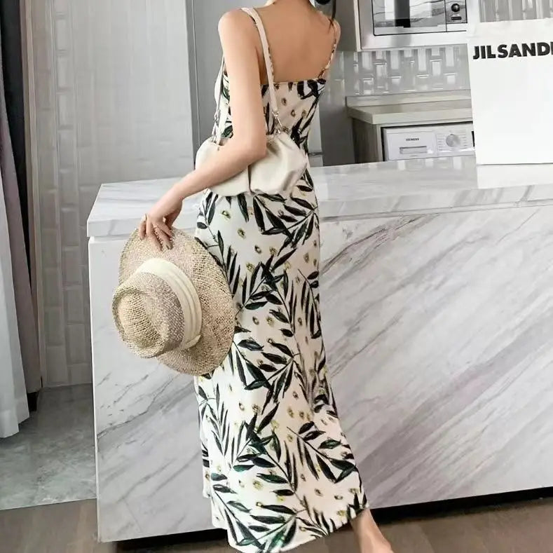 Maxy Printed Dresses Women Holiday Casual Summer Ins Sexy Graceful Korean Style New Female Mature Temperament Popular Empire Vintage