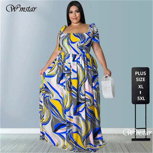 Maxy Plus Size Summer Dress Women's Clothing Flower Printed Slip Bandage Elegant Mini Dress Hot Sale