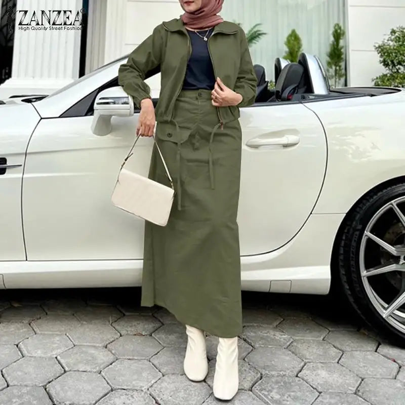 Maxy Woman Fashion Dress Sets Spring Long Sleeve Tops Skirts 2PCS Vintage Solid Party Suit Elegant OL Work Tracksuits