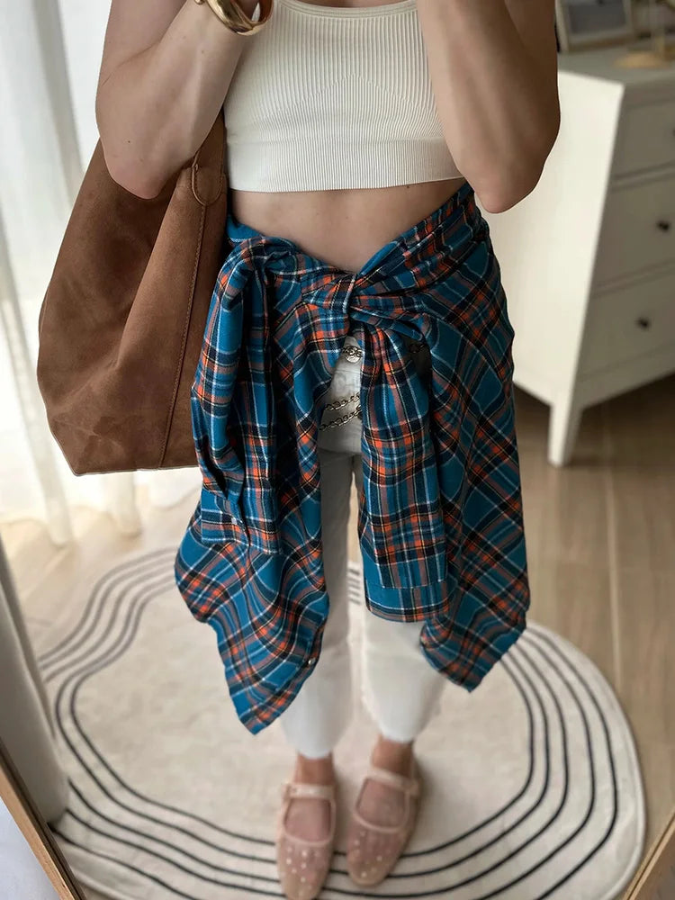 Maxy Green Vintage Plaid Shirt Women Oversize Top Long Sleeves Autumn Winter Loose Women's Shirt And Blouses Oversized