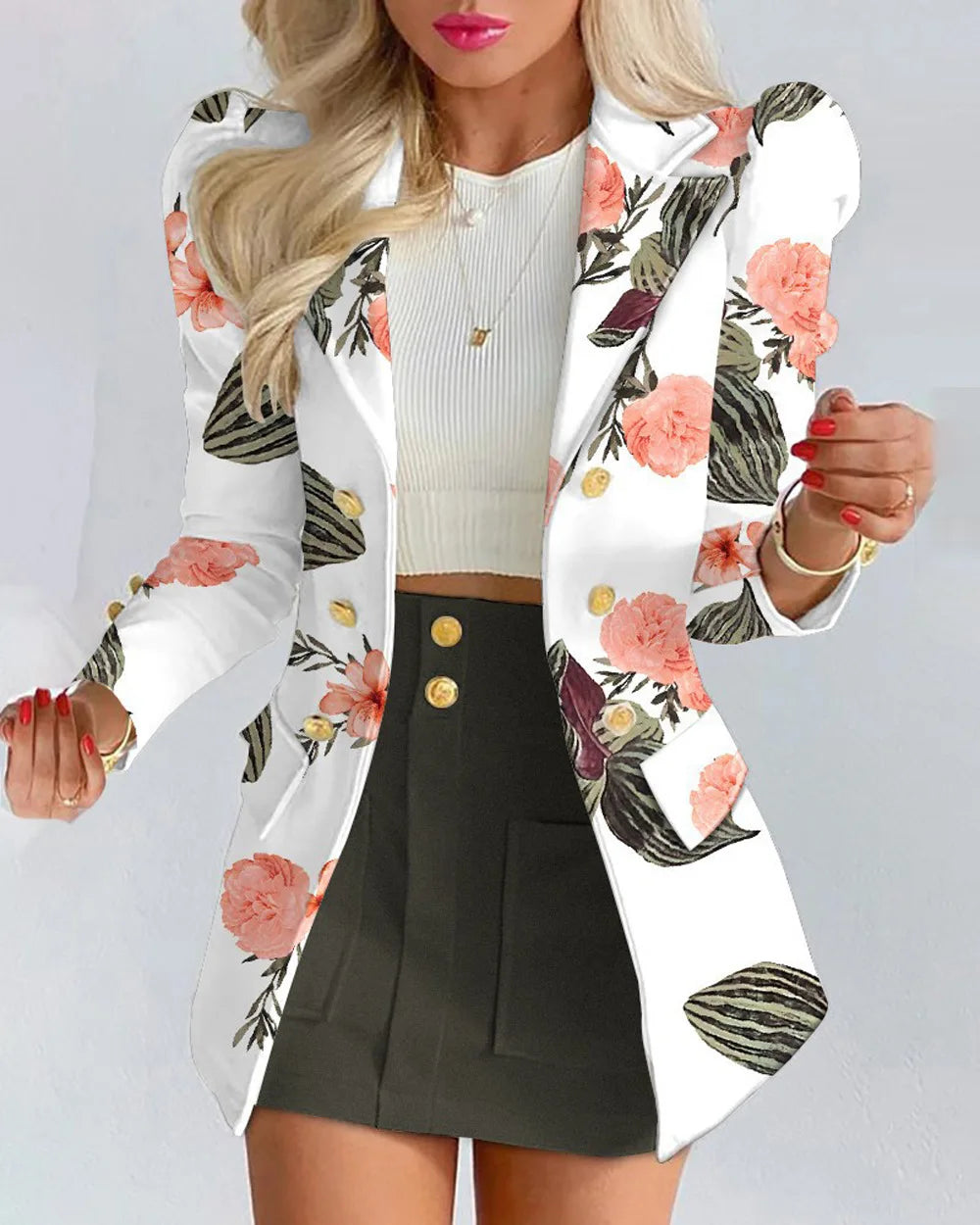 Spring Autumn New Printed Suit Set Short Skirt Women's Temperament Slim Tops Coat + Half Mini Skirt Female Office Suit Sets Kirt