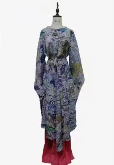 Maxy African Miyake pleated printed suit top + wide-leg straight pants two-piece fashion women's clothing summer new