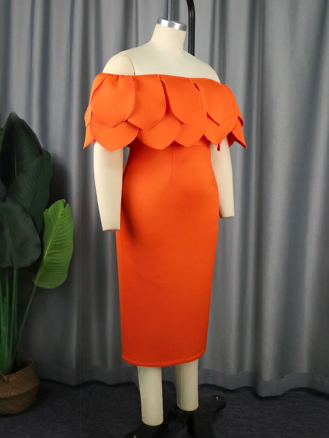 Gracy Women Orange Party Dresses Leafs Cape Off The Shoulder Split Sheath Dress Big Size Lady Birthday Date Out Night Gowns