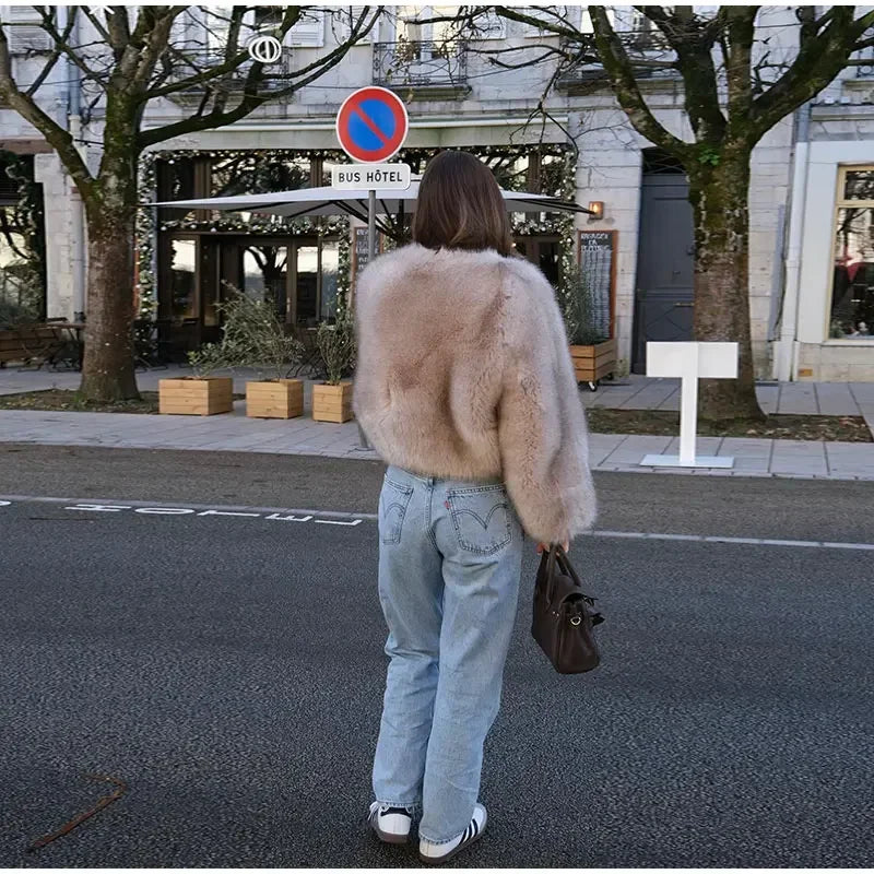 Babs Women Faux Fur Coat Autumn Winter High Quality Fluffy Short Coat Faux Fur Jacket Ladies Furry Fashion Coat