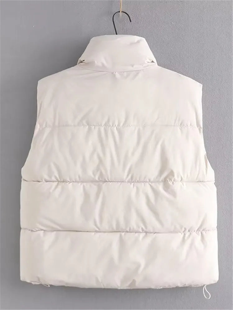 Maxy Clothing Winter Vest Stand-Up Collar Zip Version Solid Colors Laminated and Thickened with Cotton Warm Jacket