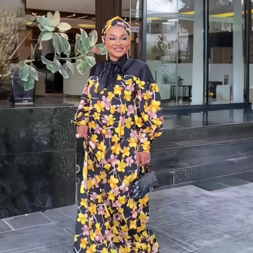 Maxy Smooth Rayon Fabric African Dresses for Woman Printing Dress Plus Size Elegant and Pretty Women's Dresses Female headband