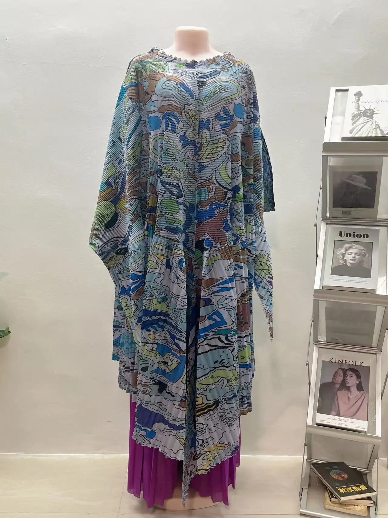 Maxy African Miyake pleated printed suit top + wide-leg straight pants two-piece fashion women's clothing summer new