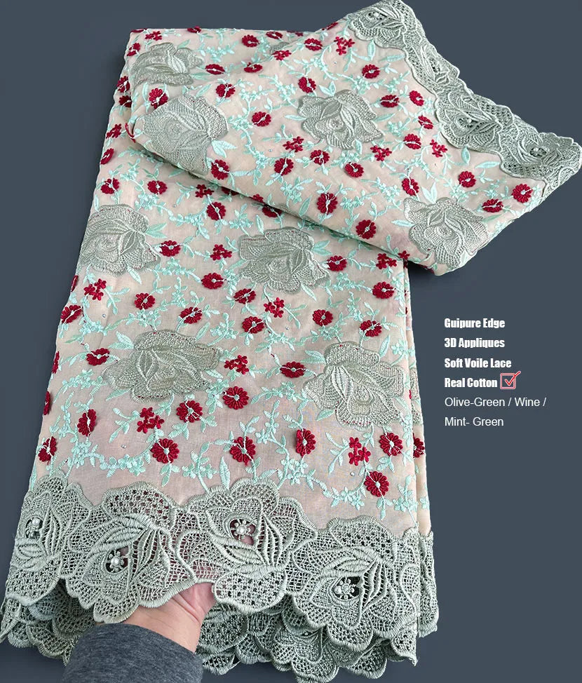 Macy Highest Quality Sheer Cotton Voile Lace Guipure Edges Original 3D Embroidered African Swiss Fabric 2023 Celebrants Inspired Wear