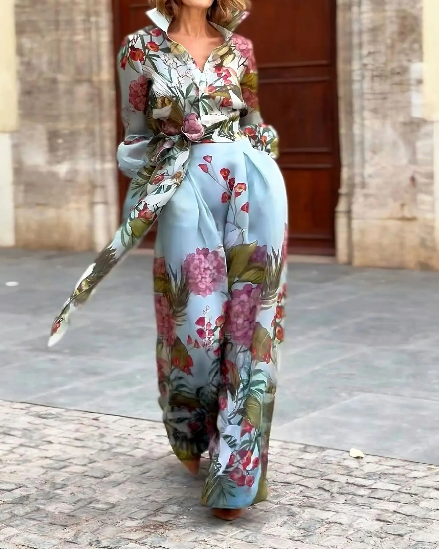 Maxy Spring Floral Print Women's Two Pieces Set Long Sleeve Shirts & High Waist Long Skirt Suits Female Chic Elegant Skirts Set