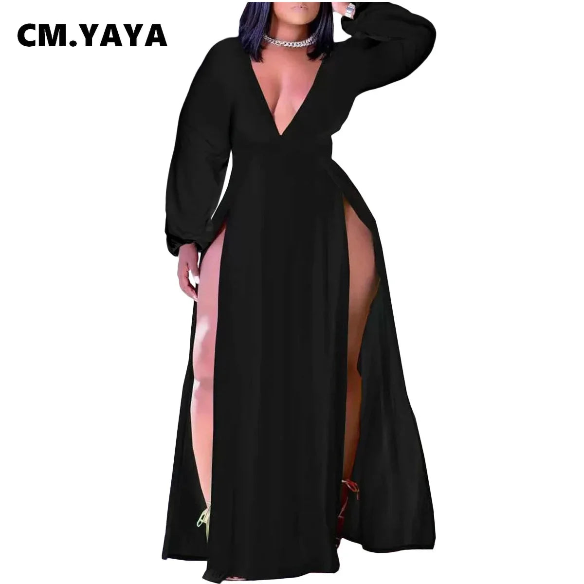 Macy Women Plus Size Dress Solid Cleavage Splinted Macy Long Dresses Female Fashion Sexy Night Club Autumn Outfits