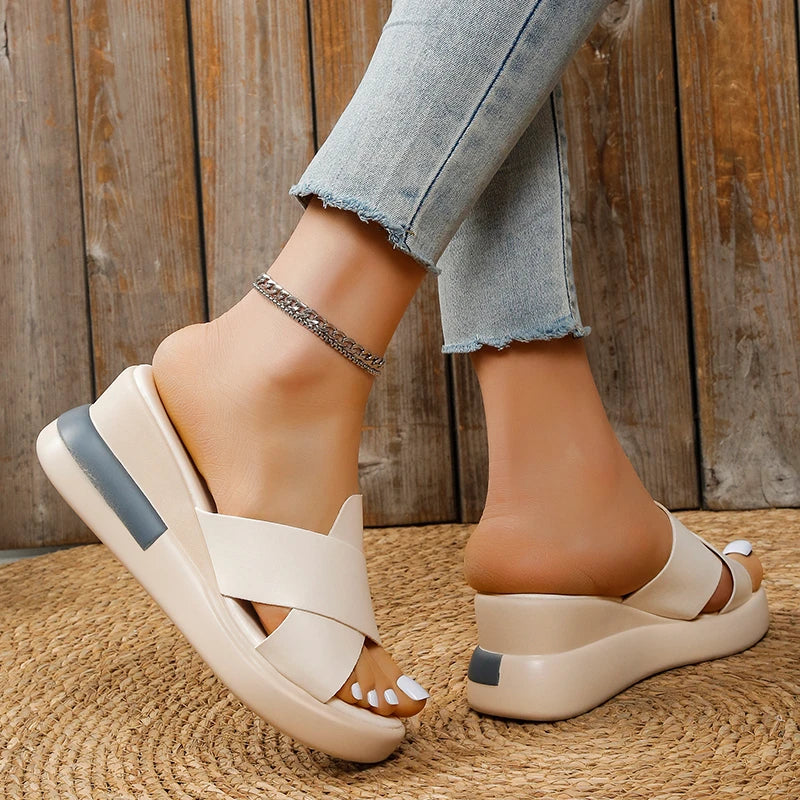 Maxy Women Sandals and Wedges Slippers Summer New Thick-soled Slippers Women's Platform Fashion High-heeled Sheos