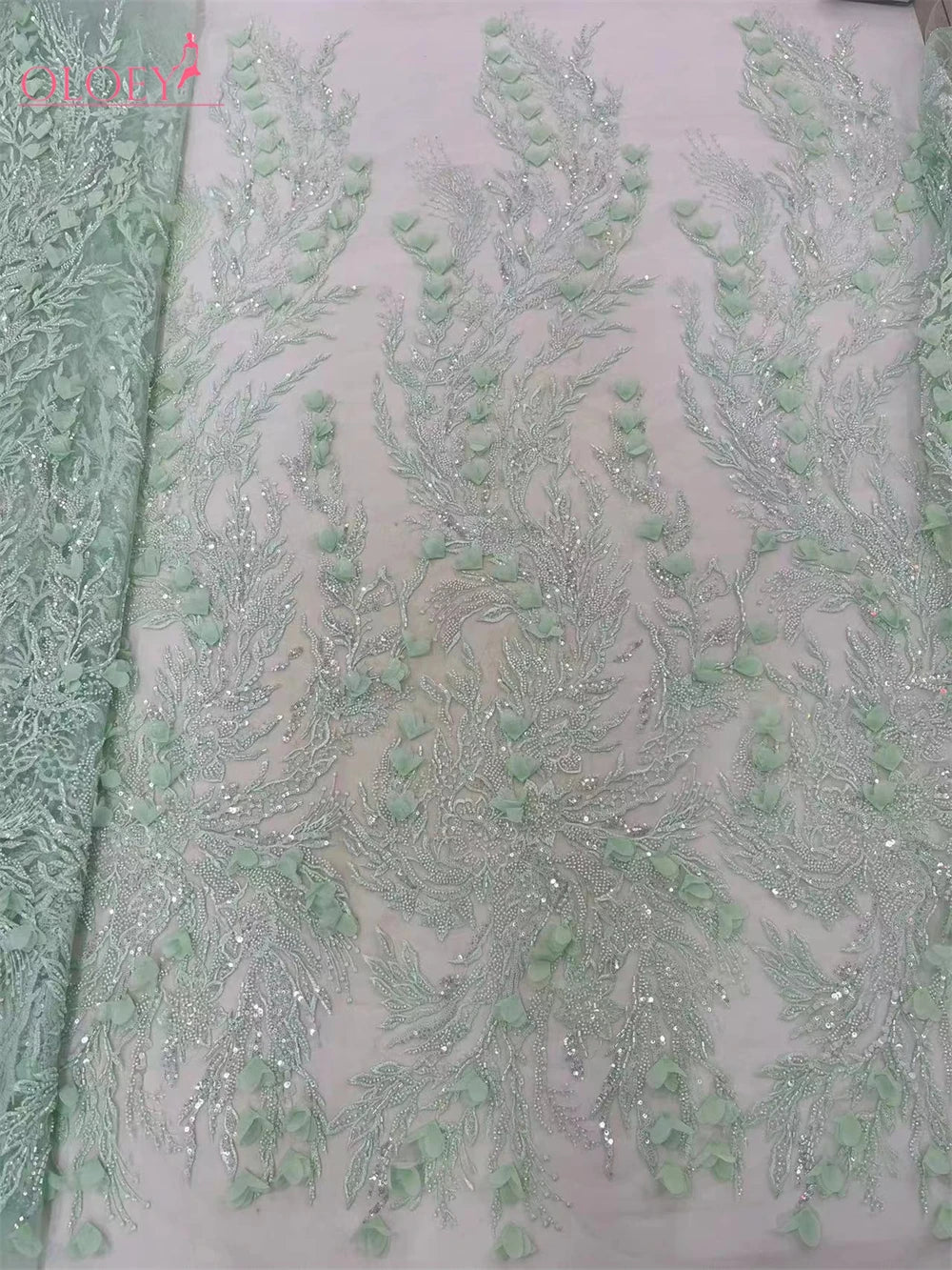 Macy Latest High Quality Elegant Embroidery 3D Flower Lace Fabric African Nigeria Beaded Fabric Wedding Dress