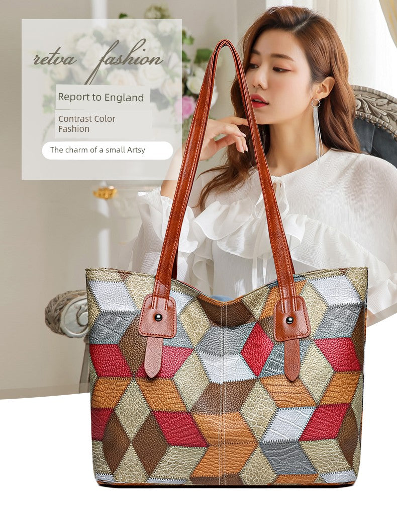 Maxy New Arrival Fashion Middle-Aged Soft Leather Print Big Bag