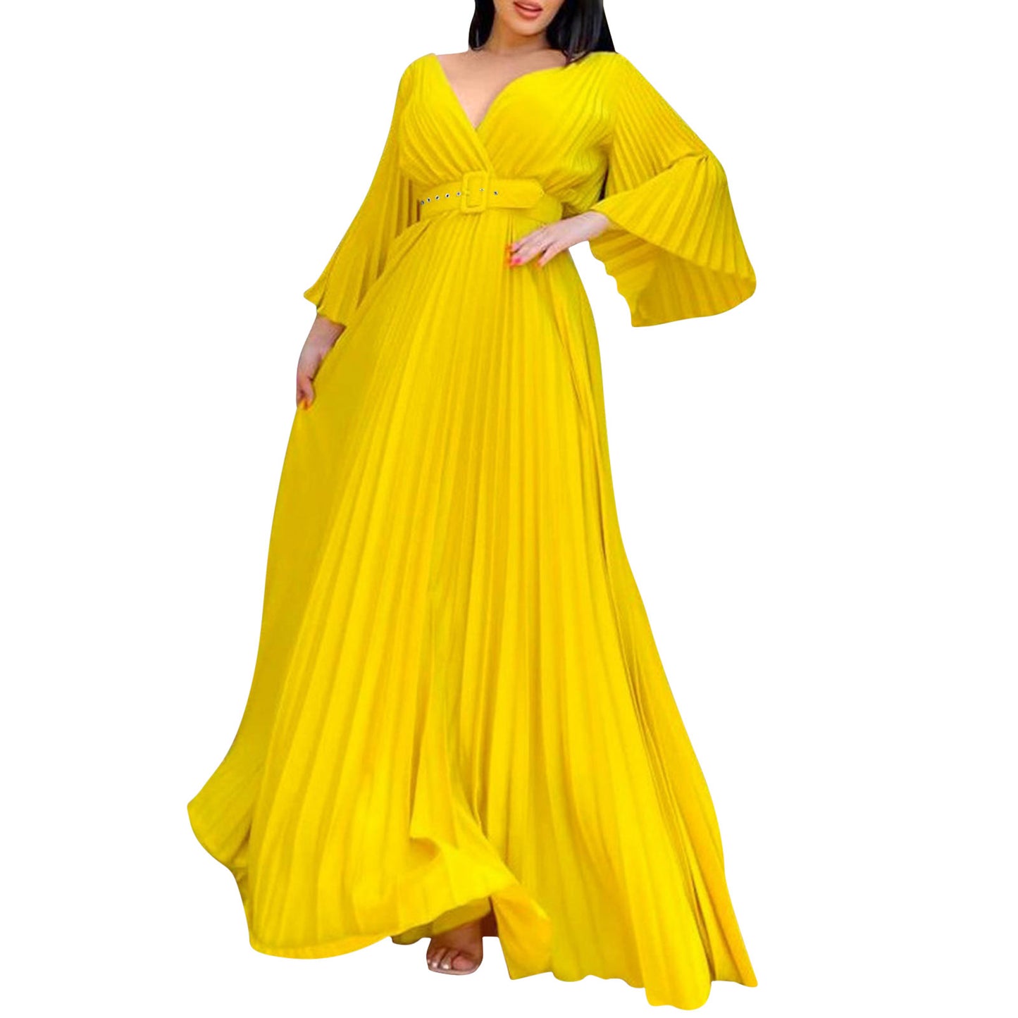 Amay Women's Dresses Plus Size Deep V Neck Flare Long Dress Evening Prom Party Dress