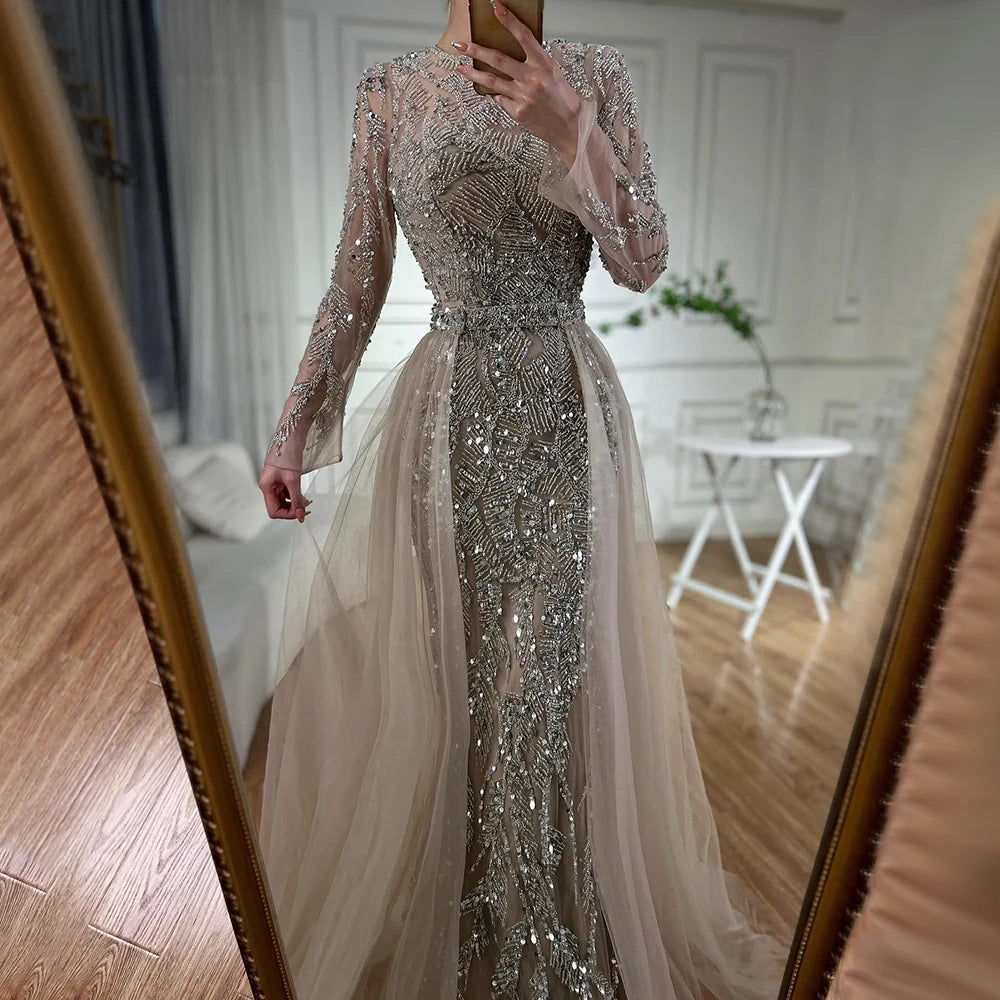 Maxy Serene Hill Arabic Turquoise Mermaid Gown with Tulle Overskirt And Beaded | Evening Dresses LA72601 Customized