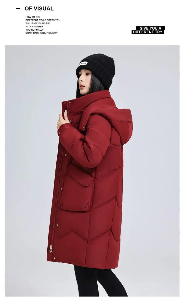 Zay Women's Parka New Fashion Women's Stand Collar Long Slim Casual Hooded Warm Down Jacket Ladies Casual Cotton Padded Coat Q265