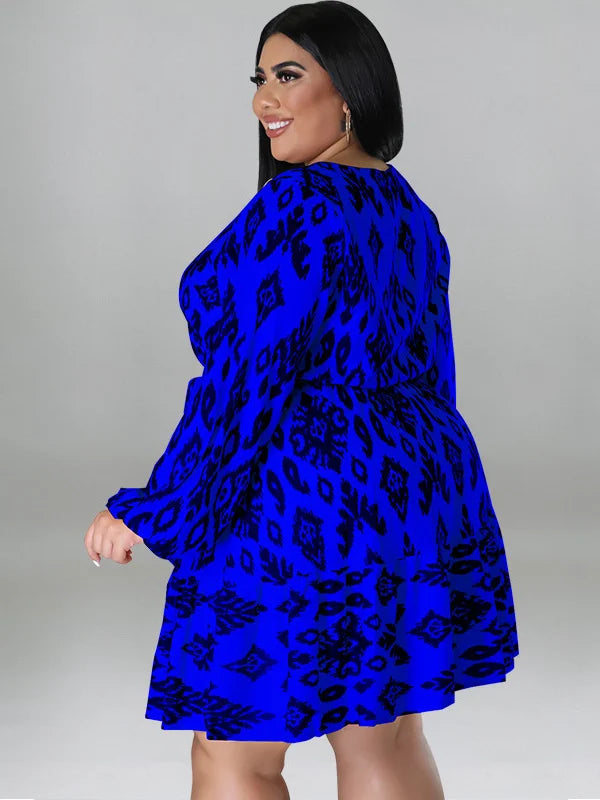 Maxy Plus Size loose Dresses for Women Long Sleeve Printed big harm Africa midi Dress New Style Fall Wholesale