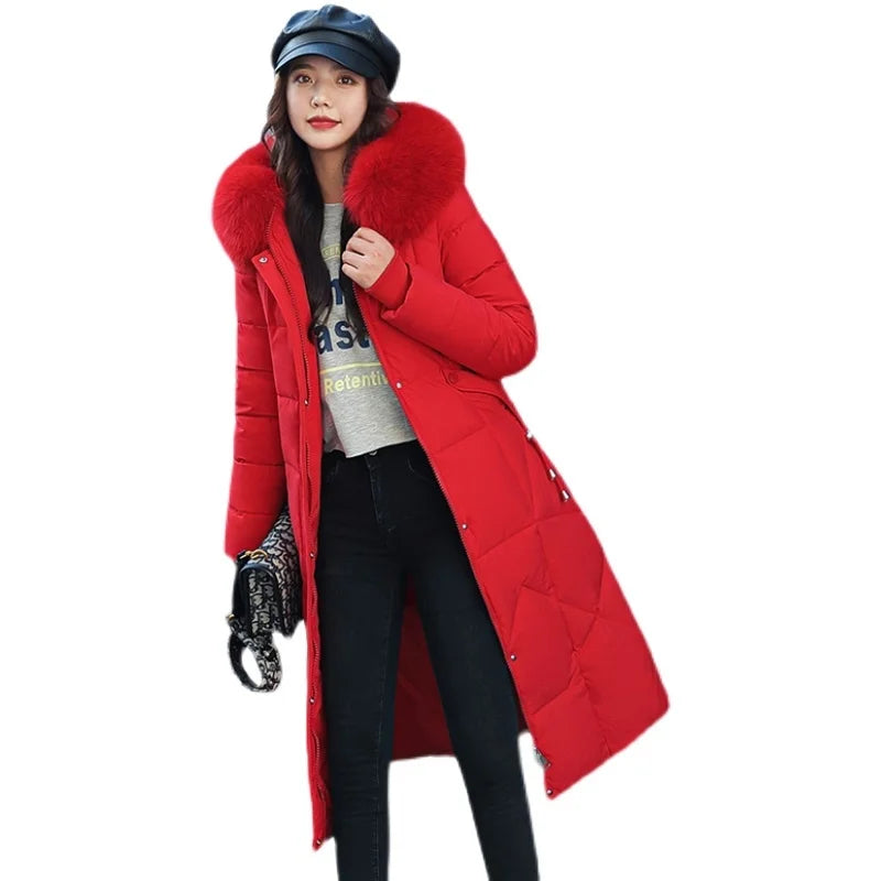 New Korean Gracy Down Cotton Coat Women Long Winter Puffer Parkas Thicken Warm Hooded Cotton-Padded Jacket Coat Zipper Overcoat