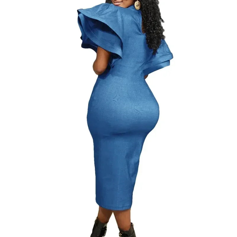 Babs Jean Bodycon Dress African Dresses for Women Elegant Flare Sleeve Long Package Hip Skirt Plus Size Robe Femme African Clothes