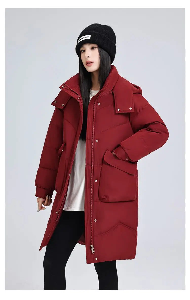 Zay Women's Parka New Fashion Women's Stand Collar Long Slim Casual Hooded Warm Down Jacket Ladies Casual Cotton Padded Coat Q265