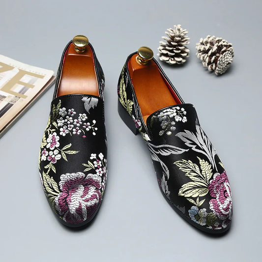 Visco Men's Casual Shoes Men's Comfortable Driving Loafers Light Moccasins Men Retro Embroidery Party Wedding Flats EUR Sizes 38-48