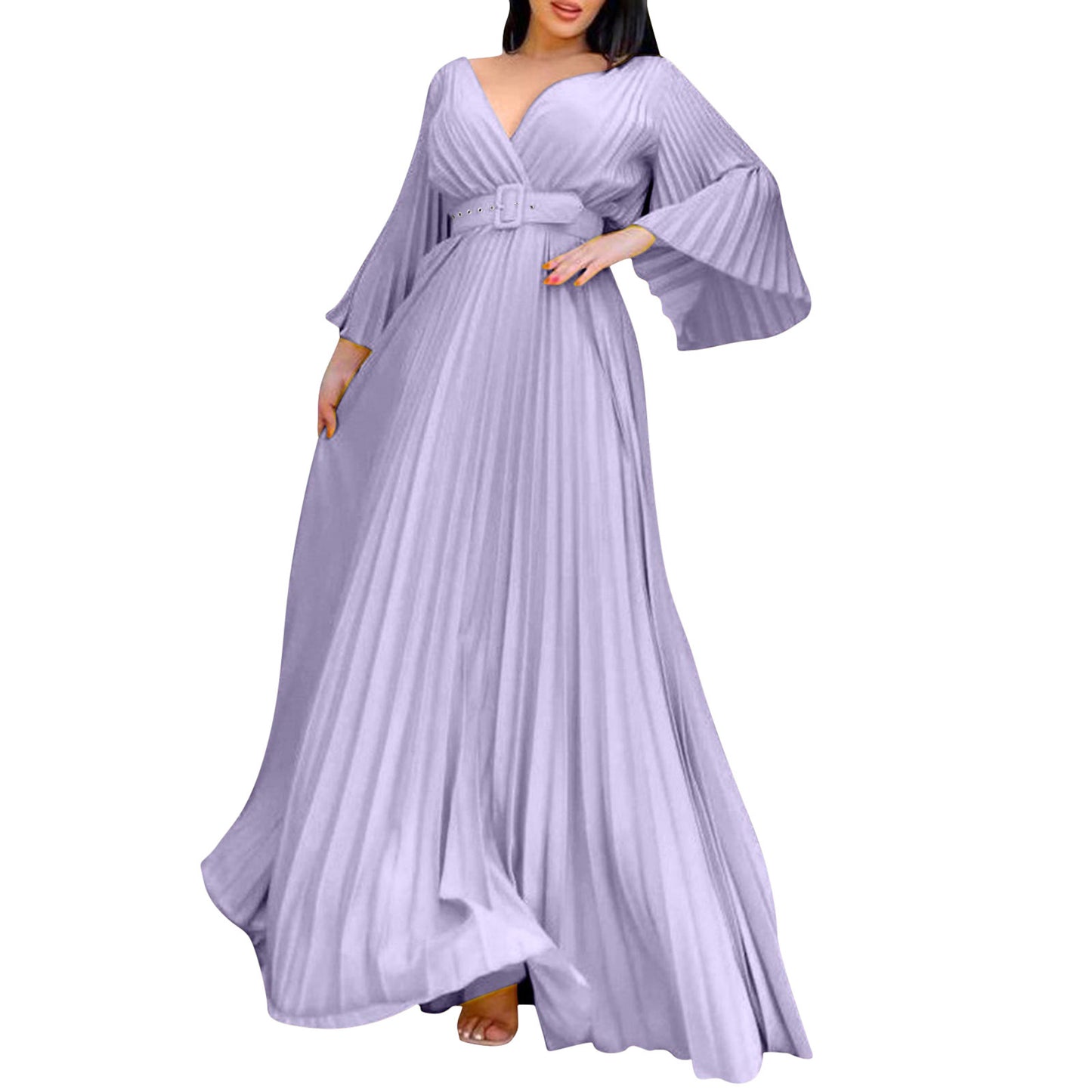 Amay Women's Dresses Plus Size Deep V Neck Flare Long Dress Evening Prom Party Dress