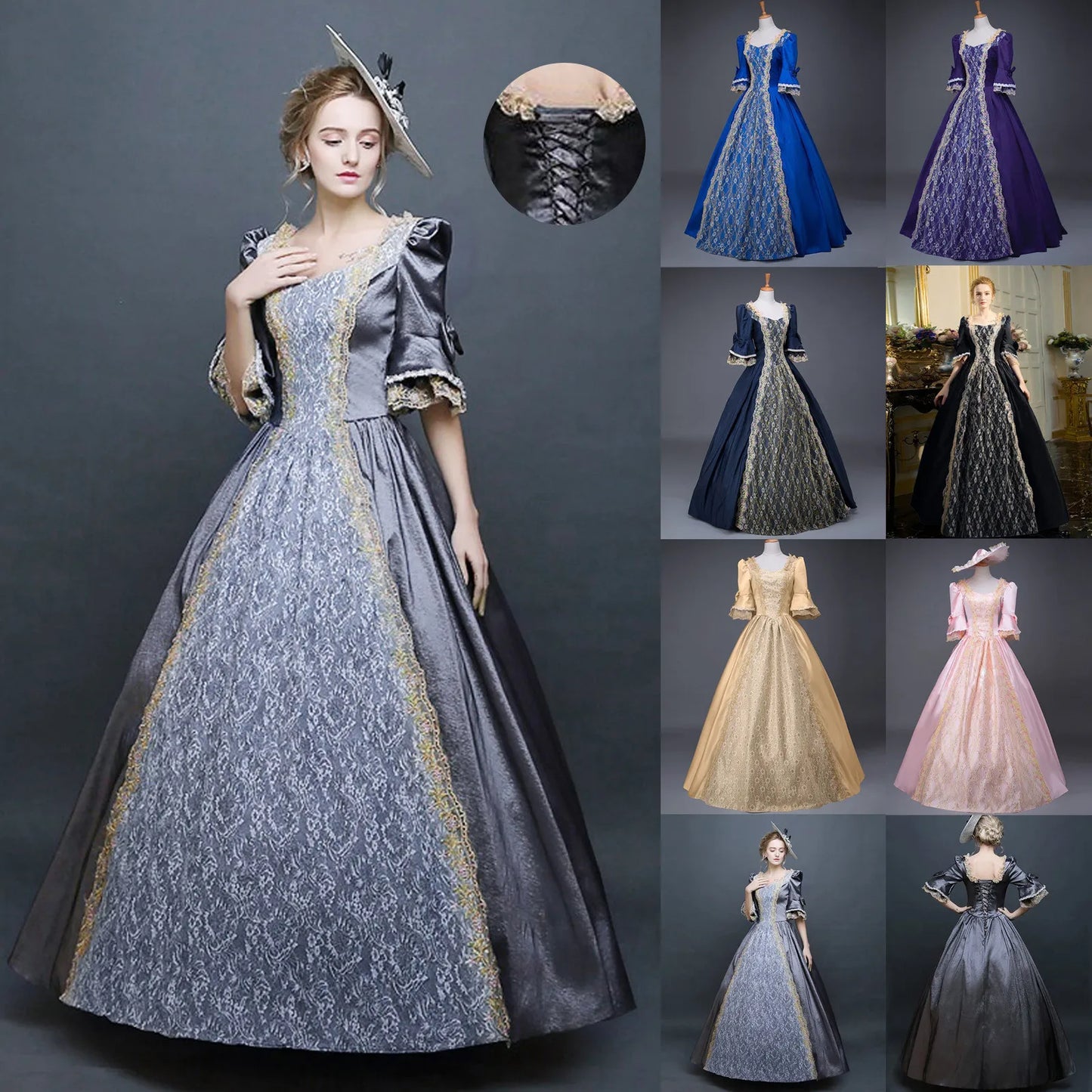 Maxy Dress Women High Waist Half Sleeve Ball Gowns Elegant Lace Patchwork Satin Dress Queen