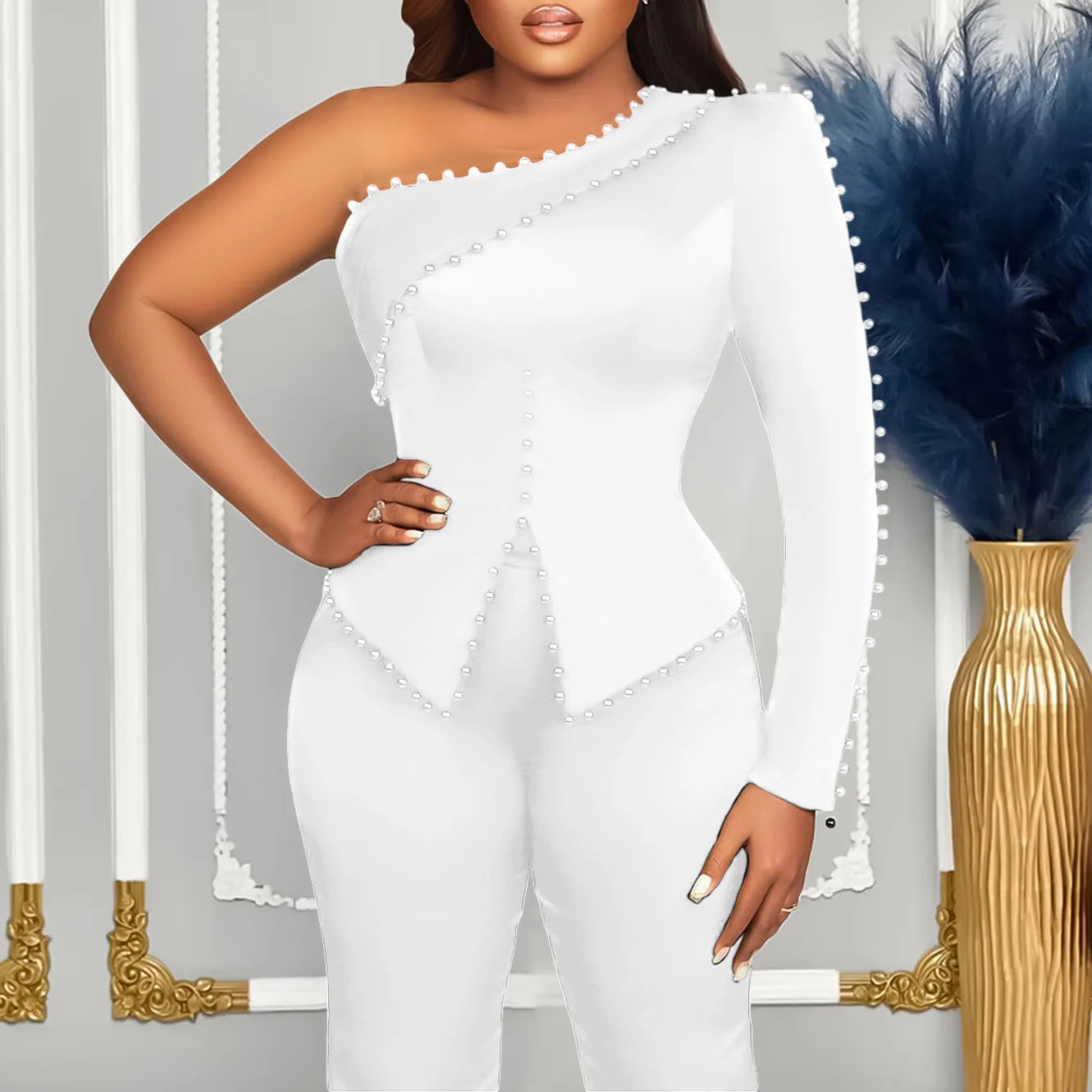 Macy Wear For Women 2 Piece Sets Beaded Top And Straight Pants Suit Two-piece Party Lady Matching Sets Africa Clothes Outfits