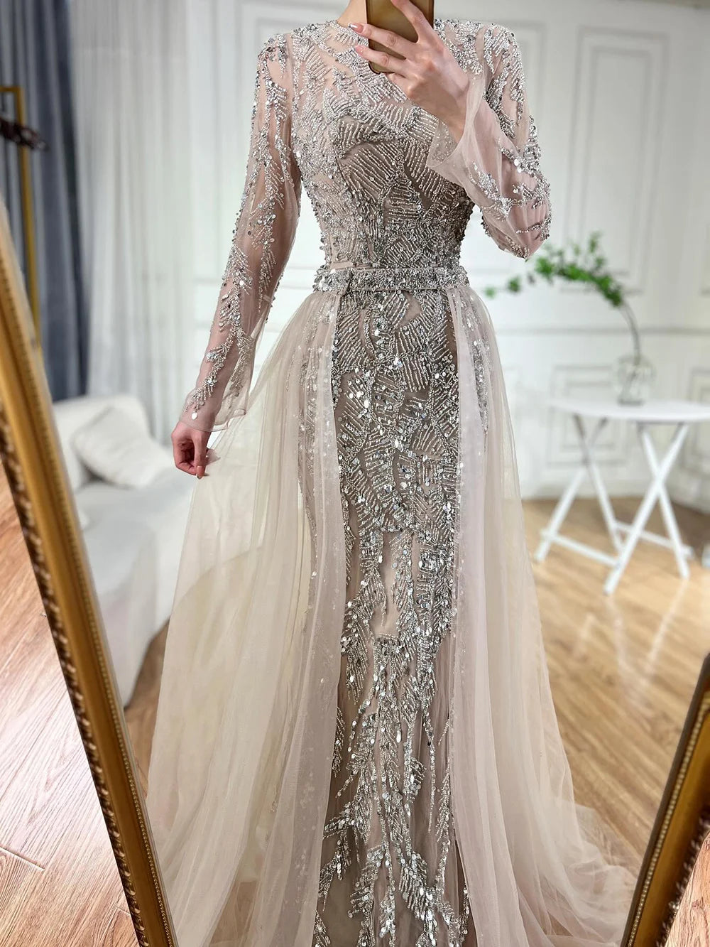 Maxy Serene Hill Arabic Turquoise Mermaid Gown with Tulle Overskirt And Beaded | Evening Dresses LA72601 Customized