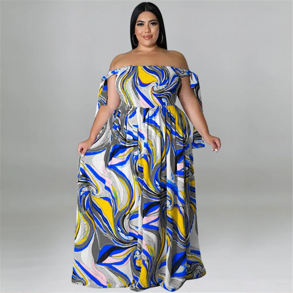 Maxy Plus Size Summer Dress Women's Clothing Flower Printed Slip Bandage Elegant Mini Dress Hot Sale