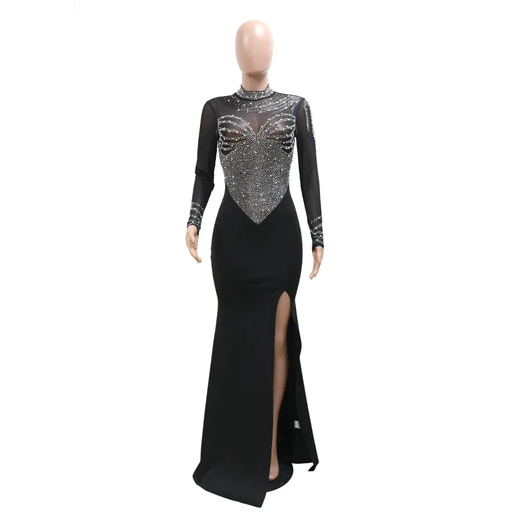 Babs Luxury Even Party Dresses for Women Long Sleeve Diamonds Sexy Club Rhinestones High Side Split Mermaid Birthday dress