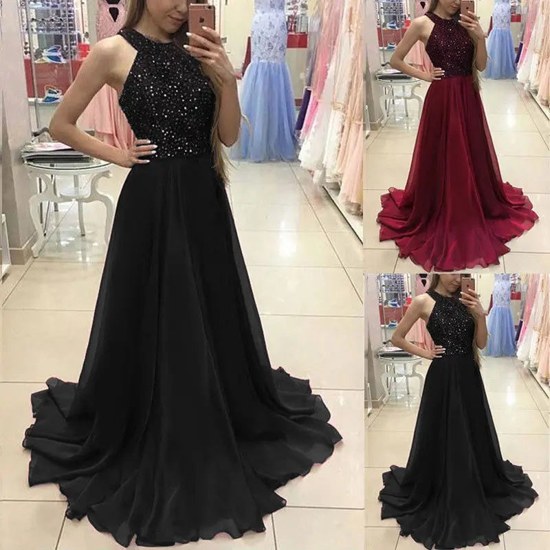 Amay Women's Retro Evening Dress Sexy Ladies Sleeveless Bodycon Sequin Tulle Long Dress Wedding Ball Gown Party Formal Dress