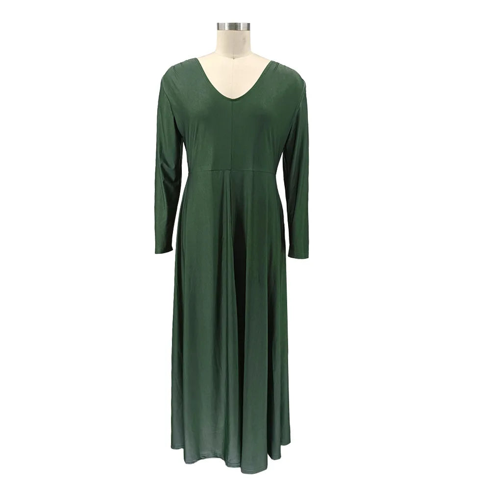 Maxy Plus Size Party Dresses Women Clothing 2024 V Neck Long Sleeve Solid Loose Elegant Maxy Dresses