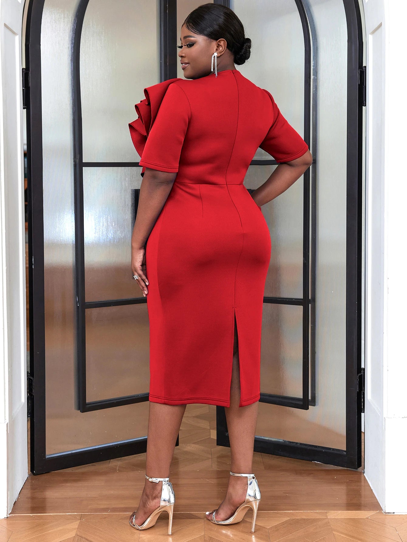 Maxy Plus Size 4XL Elegant Peplum Dress For Women O Neck Ruffle Sheath Stylish Birthday African Church Celebrate Evening Event Gown