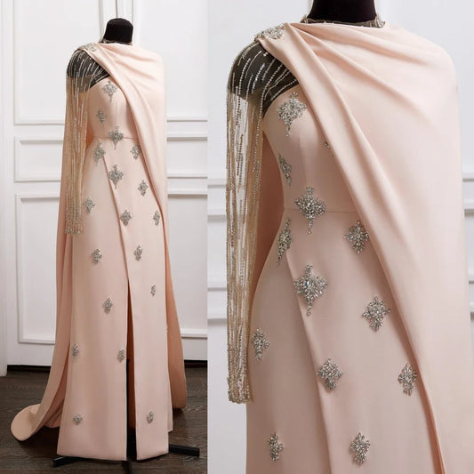Maxy Customized Elegant One-shoulder Sheath Sweep Evening Dresses Rhinestone Vertically Satin Customized Saudi Arabia