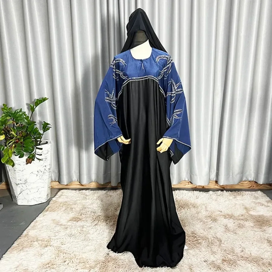 Maxy Loose Patchwork Diamonds Rhinestone Robes With Scarf Stylish African Long Dress Dubai Turkey Luxury Elegant dress