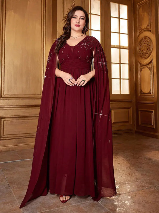 Maxy Diamond Cape Sleeves Vintage Plus Size Evening Dress Women Dubai Wedding Muslim Kaftan Robe Gown