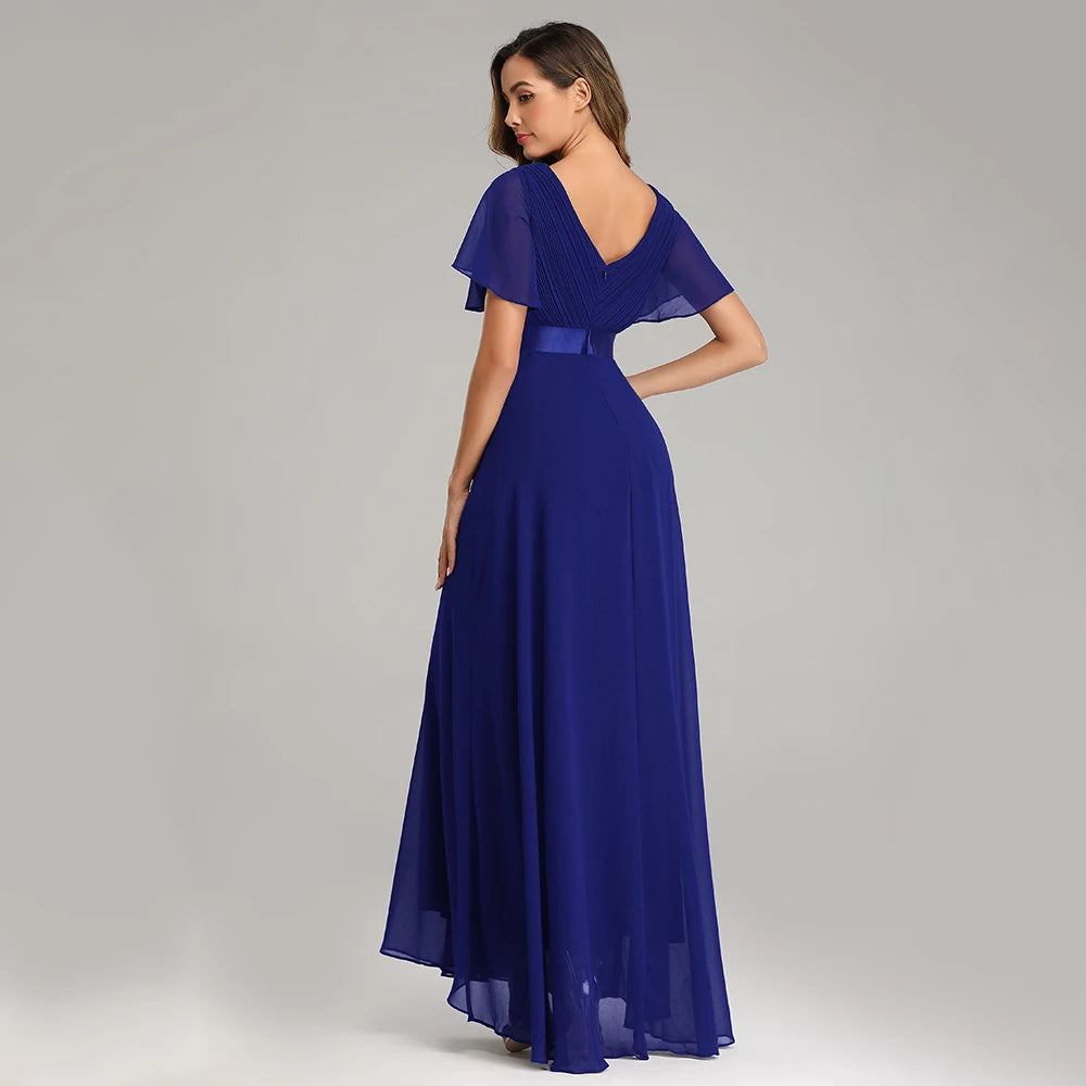 Maxy Evening Dresses XUCTHHC Elegant V-Neck Ruffles Chiffon Formal Evening Gown Robe Dress for Wedding Party