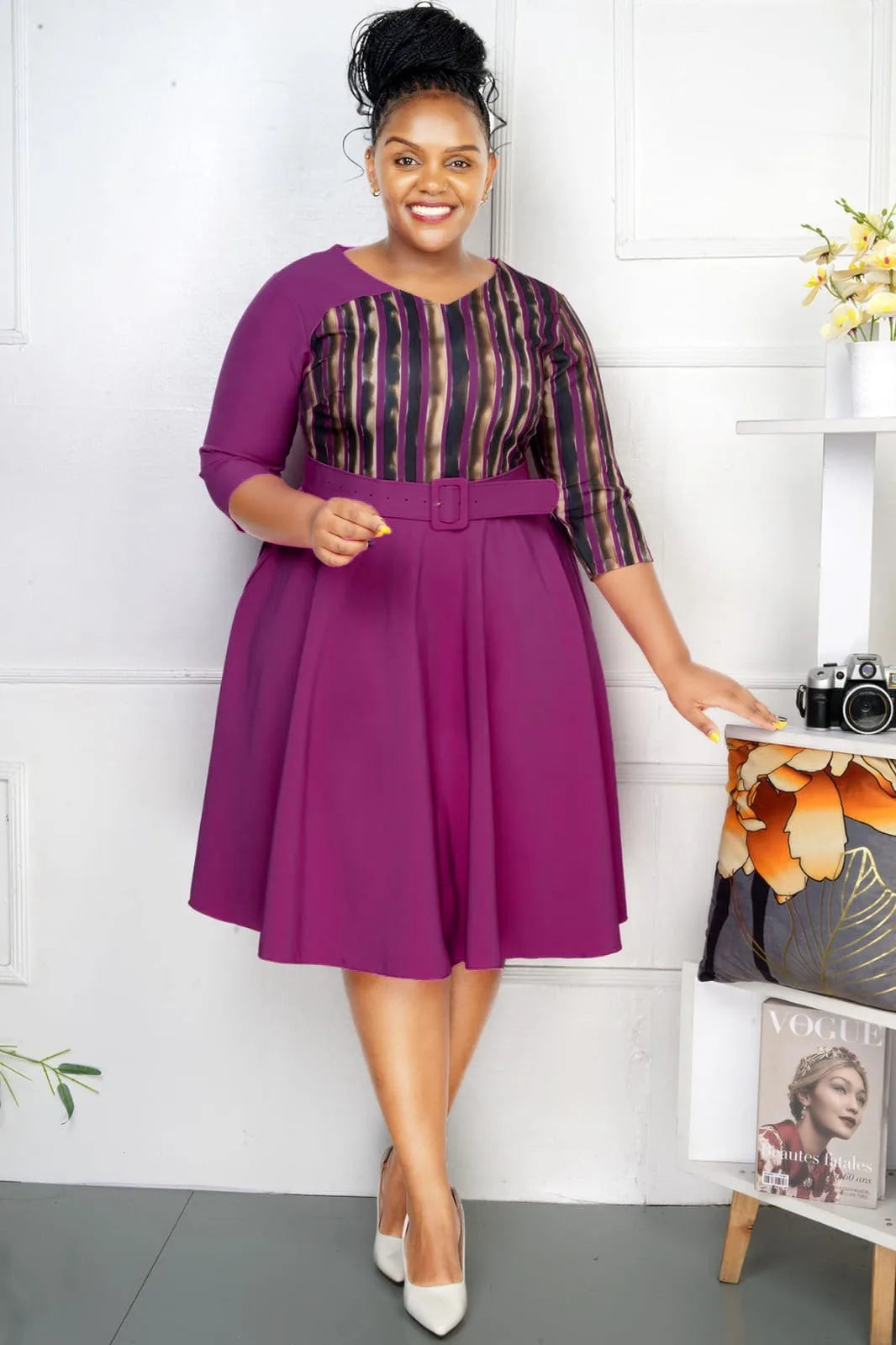 Maxy Plus Size Dresses for Women Short Sleeve Casual Africa Dress with Belt New Style Office Lady Wholesale