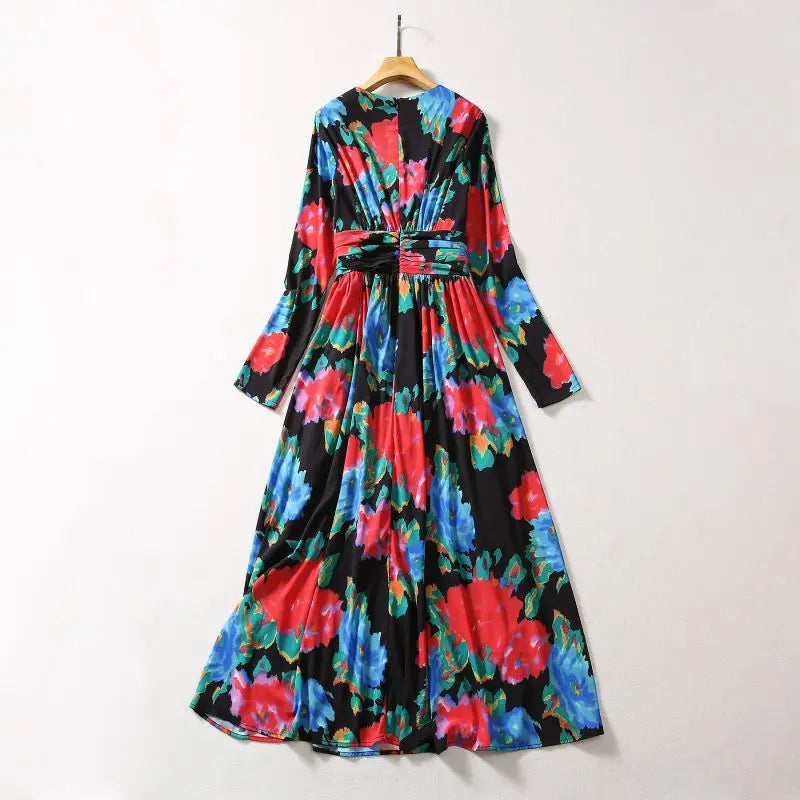 Macy Princess Kate Dress 2024 Women Casual Dress Long Sleeves V-Neck Floral Print Elegant Long Party Dresses