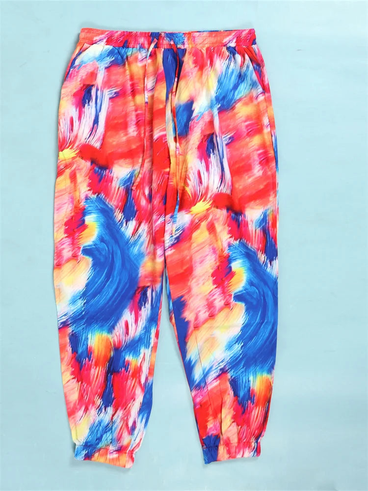 Maxy Plus Size Women Clothing Two Piece Set Hoodies Tie Dye Casual Loose Top and Pants Matching Suit