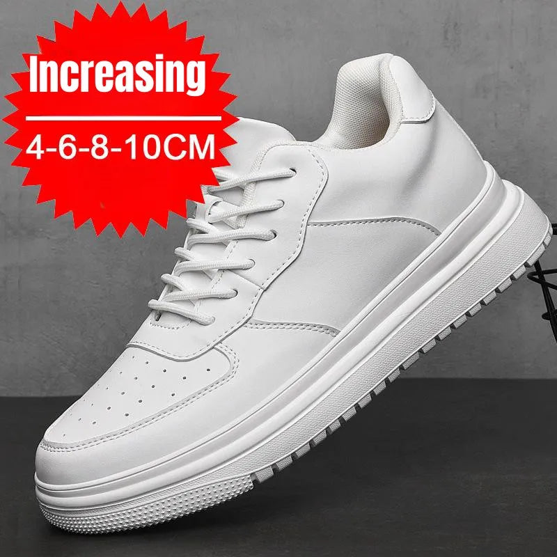 Maxy New Height Increasing Shoes For Men 10cm Invisible Elevator Sneakers White Leathe Sport shoes